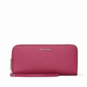 New Michael Kors Jet Set Large Travel Continental Wallet Leather Dark Raspberry